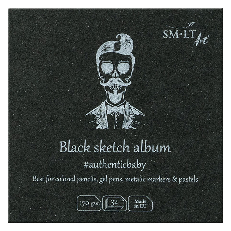 Czarny szkicownik szyty SMLT, 9 x 9 cm, 170 g